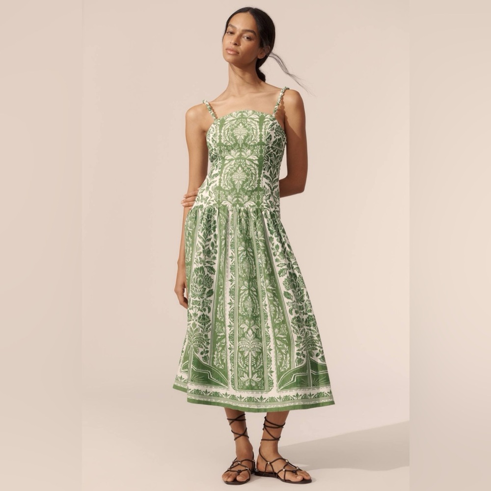 FARM Rio Green and White Botanical Print Midi Dress - Picture 2 of 4